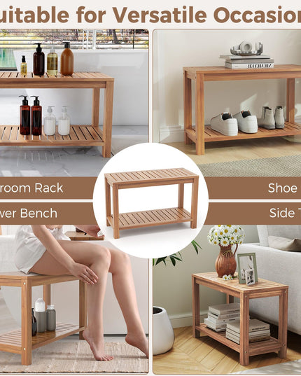 Giantex 30 Inch Teak Shower Bench with Shelf