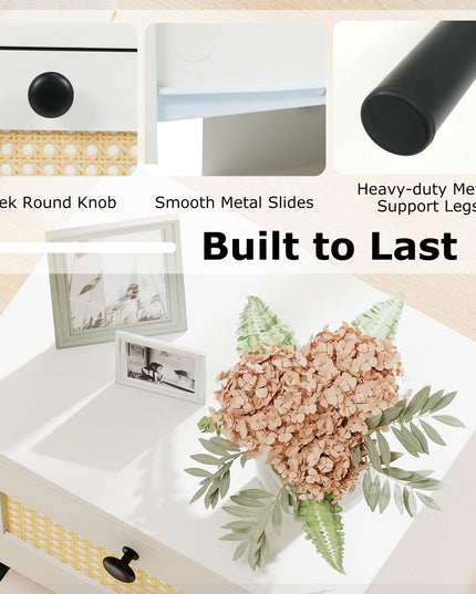 Giantex Rattan Nightstand with Drawer Set of 1/2 Modern Bed Side Table