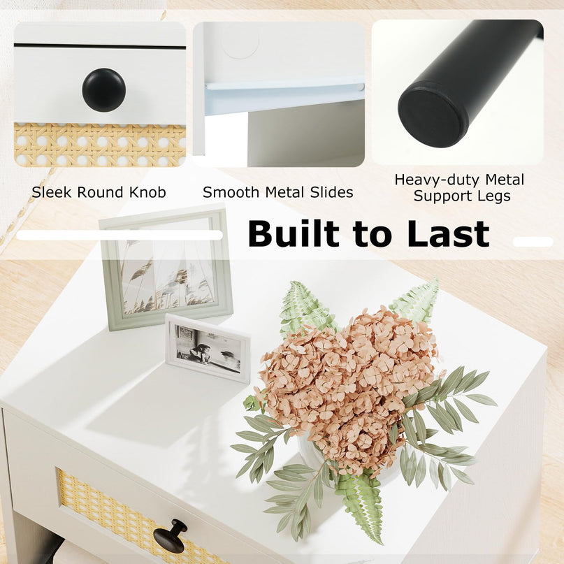 Giantex Rattan Nightstand with Drawer Set of 1/2 Modern Bed Side Table