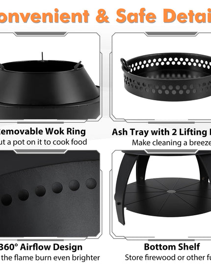 Giantex 3-in-1 Smokeless Fire Pit, 20" Wood Burning Firepit w/Removable Wok Ring & Ash Pan