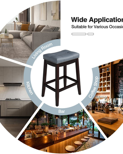 Backless Counter Stool with Footrest, Soft Seat Cushion