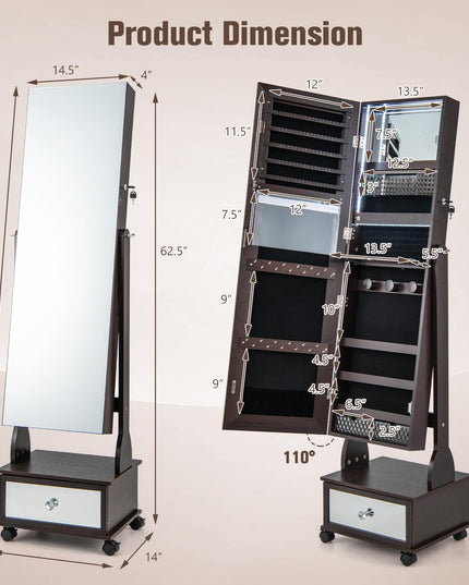 CHARMAID Jewelry Armoire with Full Length Mirror - Giantex