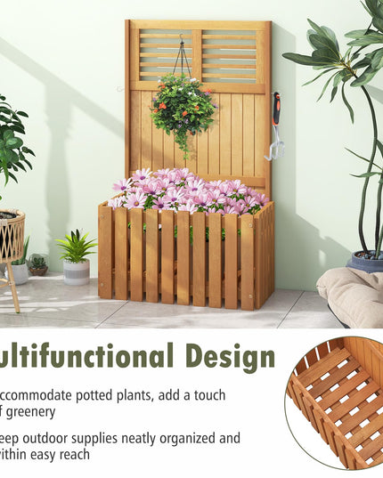 Giantex Set of 1/2 Raised Garden Bed with Trellis, 41” Wooden Potted Plant Box w/Privacy Screen