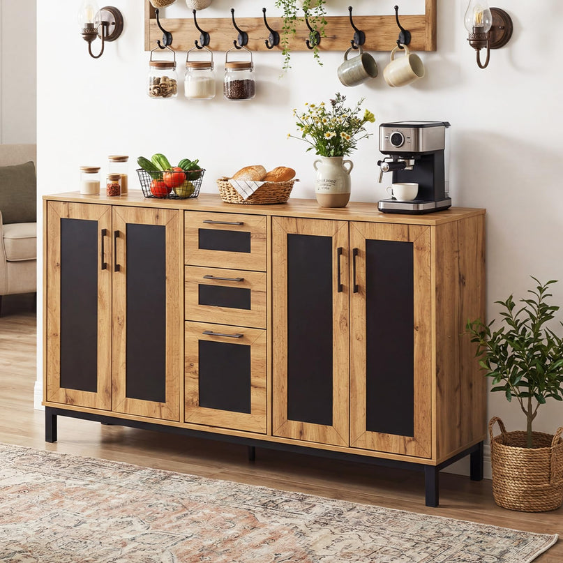 Giantex Buffet de style rustique de 160 cm avec 3 tiroirs et étagères de rangement