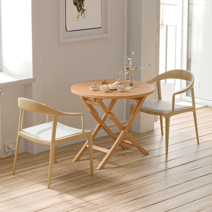 Giantex 31.5” Outdoor Folding Table, Patio Solid Teak Dining Table with Natural Appearance, Space-Saving Design