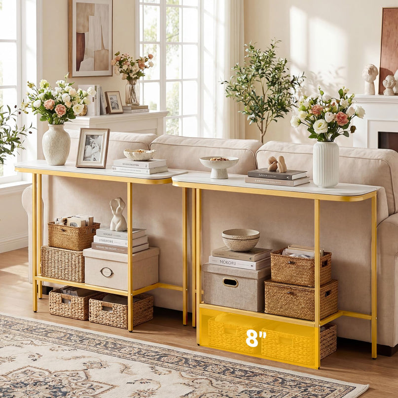 Console d'entrée Giantex de 112 cm avec plateau en faux marbre et cadre en métal robuste