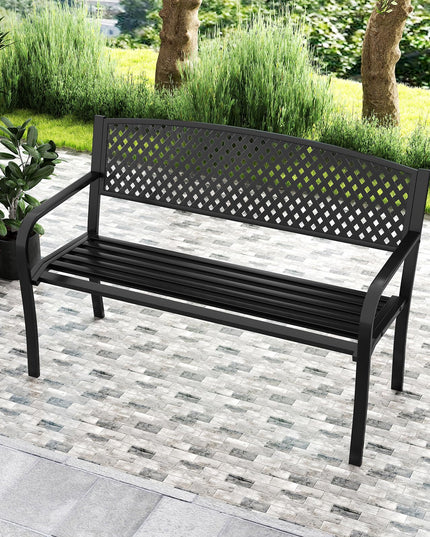 Giantex Metal Outdoor Bench with Mesh Pattern Backrest  Load 660Lbs
