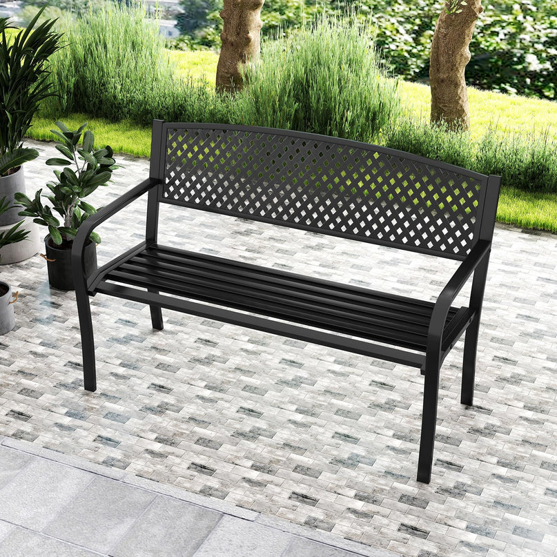 Giantex Metal Outdoor Bench with Mesh Pattern Backrest  Load 660Lbs