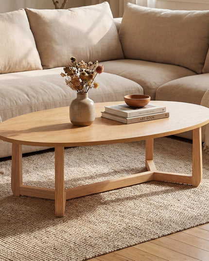 Giantex Oval Coffee Table and End Tables Set of 3 | Mid Century Modern Coffee Table and 2 Round Side Tables