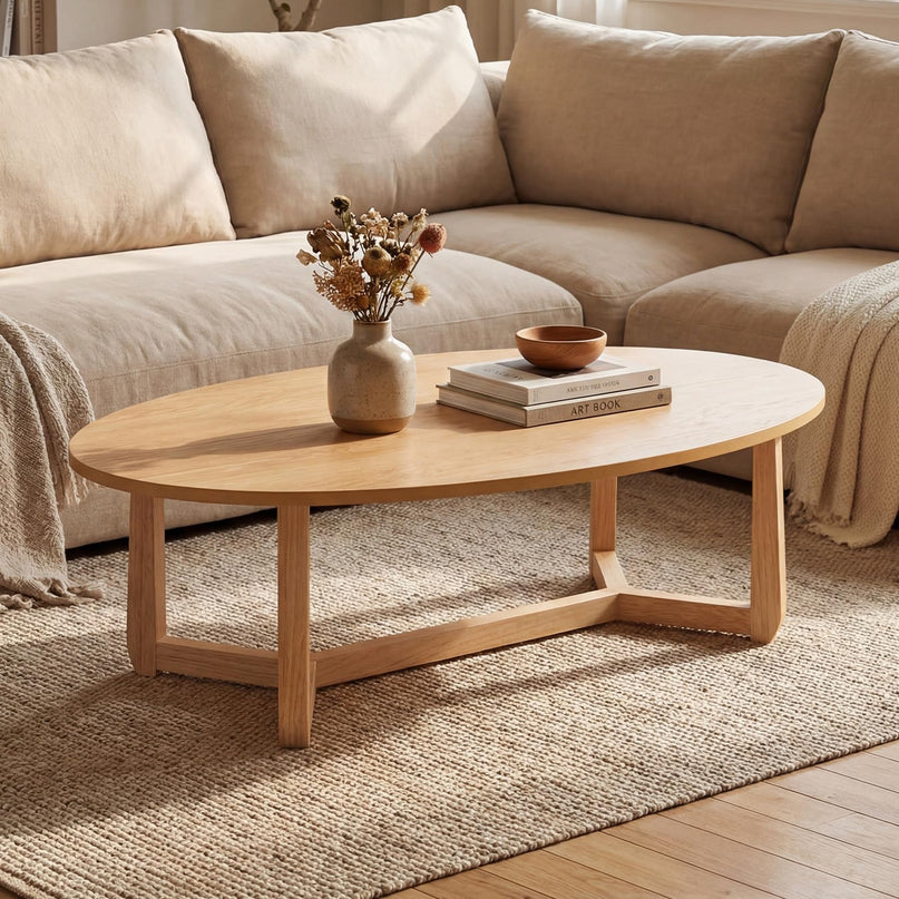 Giantex Oval Coffee Table and End Tables Set of 3 | Mid Century Modern Coffee Table and 2 Round Side Tables