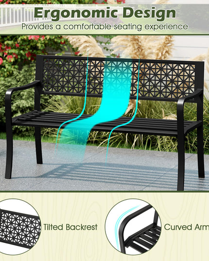 Giantex Patio Bench with Geometric Backrest for Garden