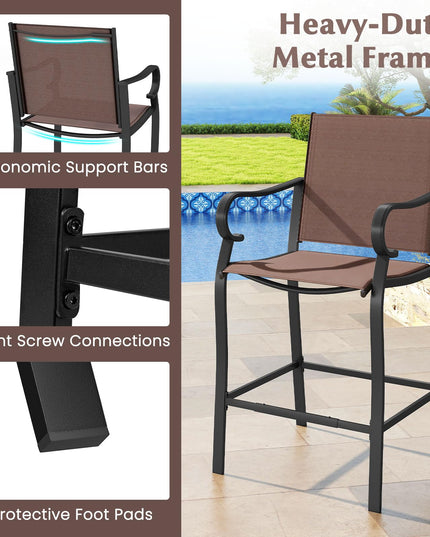 Giantex Counter Height Tall Patio Chairs with Breathable Mesh Fabric Metal Fram