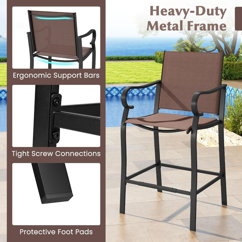 Giantex Counter Height Tall Patio Chairs with Breathable Mesh Fabric Metal Fram