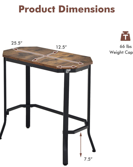 Giantex Narrow End Table w/Rustic Wood Grain & Stable Steel Frame, 25.5"x12.5"x24.5" Rustic Brown