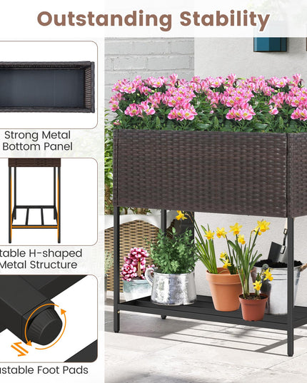 Giantex Raised Garden Bed with Legs, Rattan Elevated Planter Box w/Storage Shelf