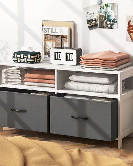 Giantex TV Stand for Bedroom, Storage Cabinet with 2 Open Shelves, 2 Removable Fabric Drawers