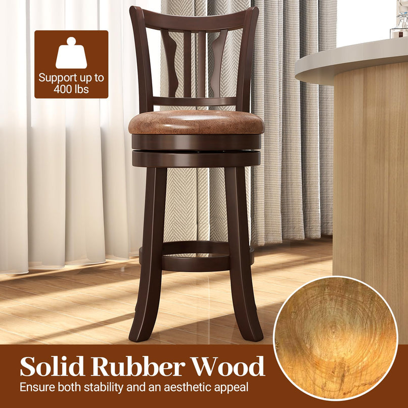 Giantex Swivel Bar Stools Set of 2/4 26"/30" Upholstered Counter Height Bar Chairs with Back