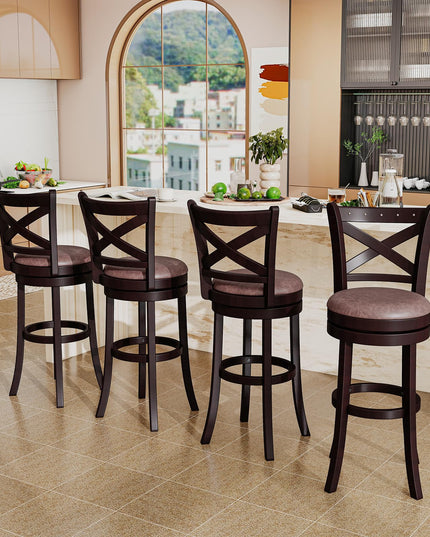 Giantex 30" Swivel Bar Stools with Footrest & Rubber Wood Frame
