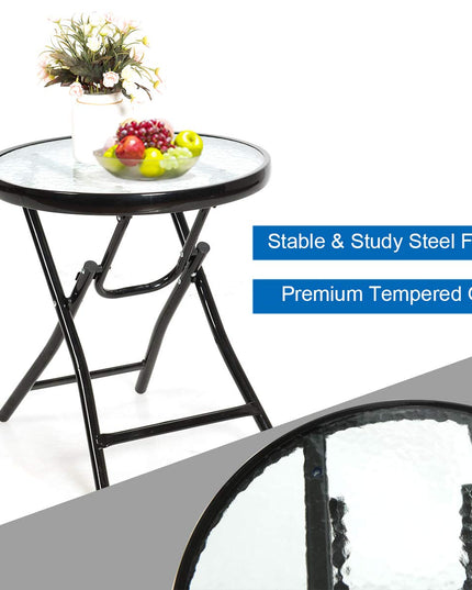 Giantex 3 PCS Folding Bistro Set Outdoor Patio Rocking Chairs Round Table Set 2 Rocking Chairs