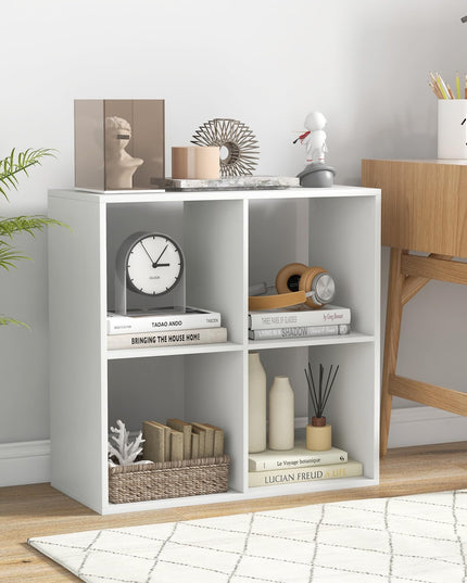Giantex 4-Cube Bookcase, White Cubby Bookshelf w/Back Guardrail & Anti-Tipping Kits