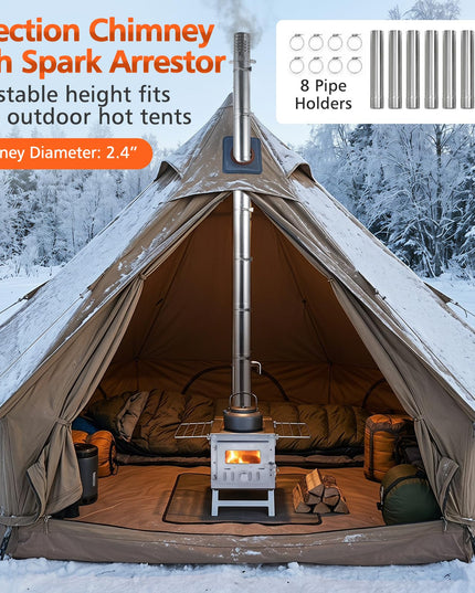 GIANTEX Hot Tent Stove | Portable Wood Burning Stove with 7 Chimney Pipes