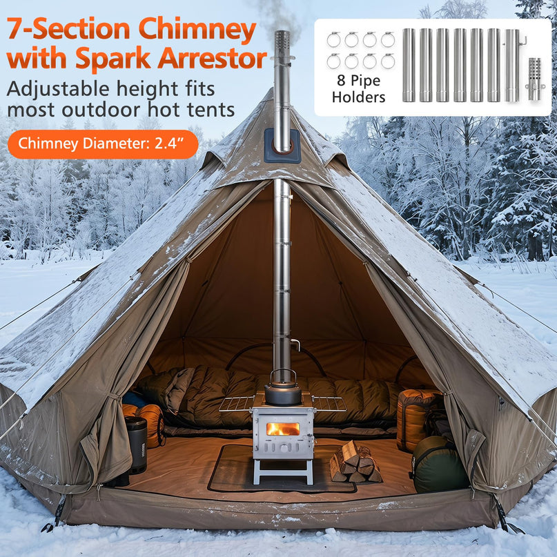 GIANTEX Hot Tent Stove | Portable Wood Burning Stove with 7 Chimney Pipes