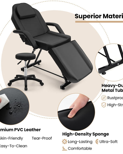 Giantex 73" Facial Chair with Hydraulic Stool, Tattoo Chair with with Adjustable Backrest & Legrest