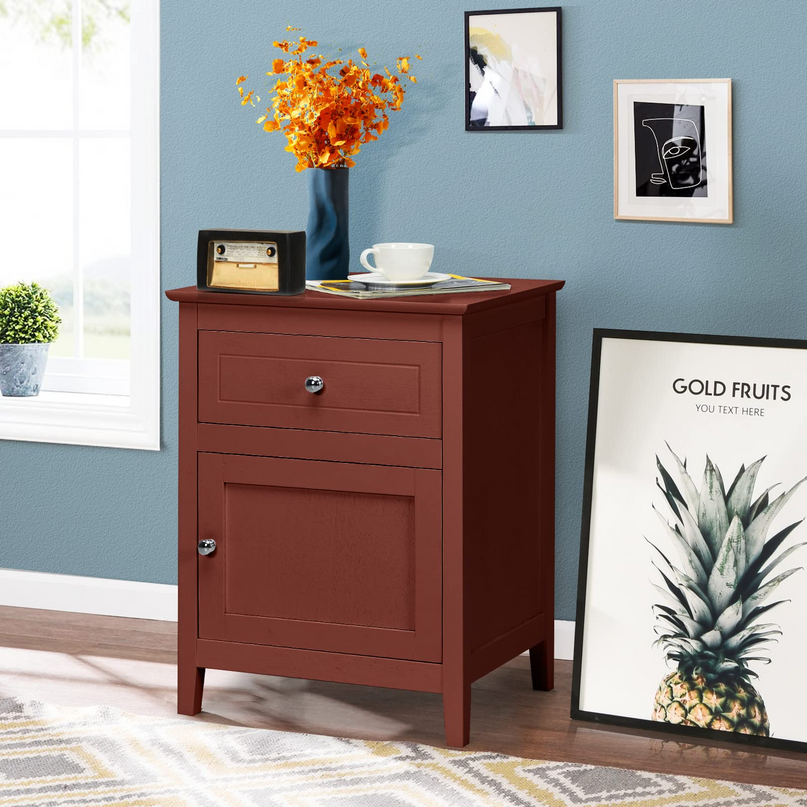 Wooden End Table W/Shelf - Giantex