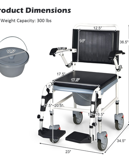 Giantex 4-in-1 Bedside Commode Shower Wheelchair