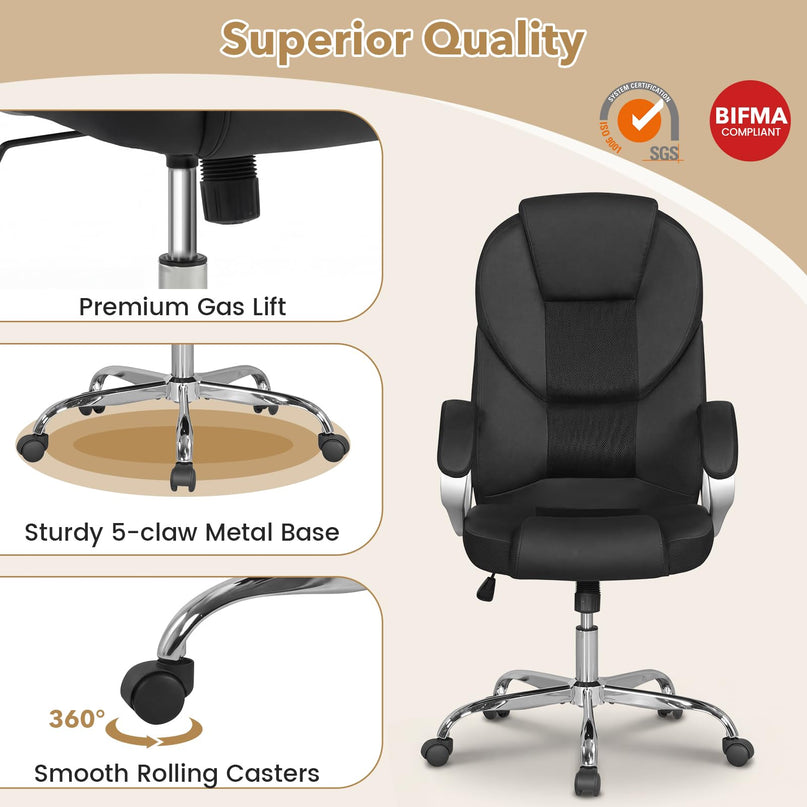Fauteuil de bureau ergonomique Giantex en maille avec accoudoirs rembourrés et dossier inclinable