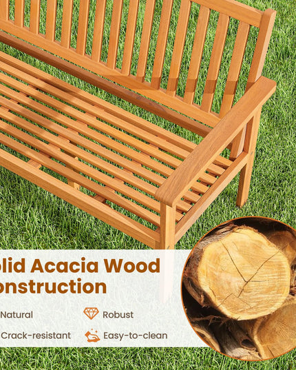 Giantex Acacia Wood Outdoor Bench, 3-Seat Patio Bench with Removable Seat Cushion