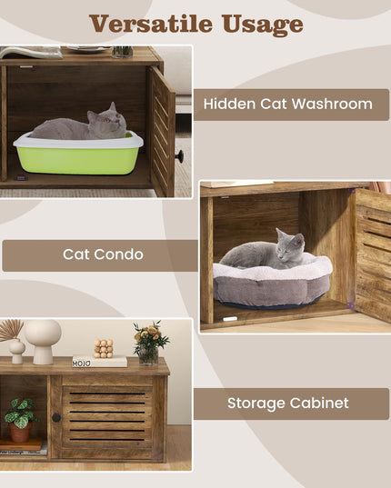 Giantex Cat Litter Box Enclosure - Litter Box Hidden Furniture with Louvered Door, Front Entry, Storage Cabinet