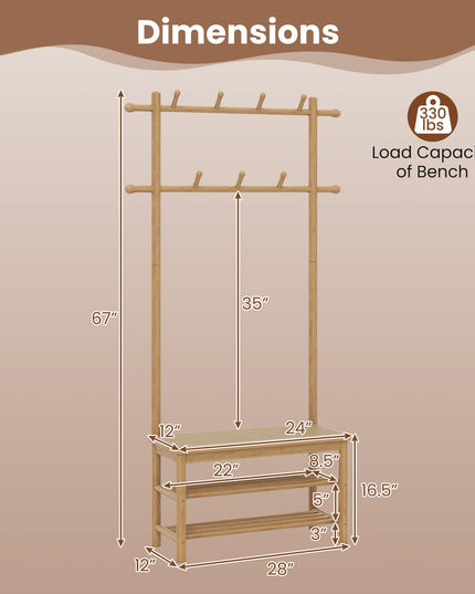 Giantex Portemanteau en rotin PE avec banc et rangement à chaussures pour entrée ou salon