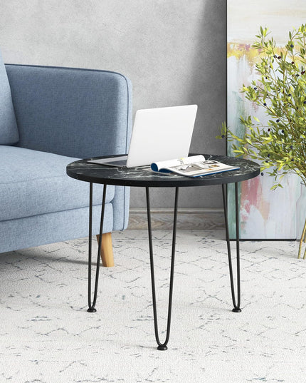 Giantex Round Coffee Table, Faux Marble Center Table with Metal Legs, Sofa Accent Side Table