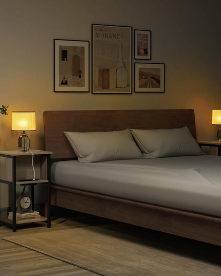 Giantex Nightstand with Charging Station, 3-Tier End Table with USB Ports & Power Outlets