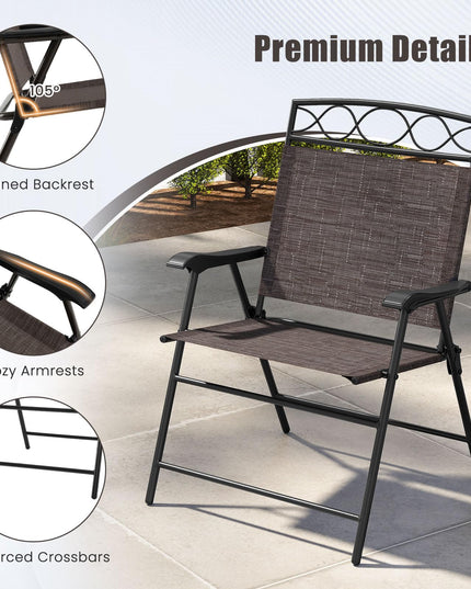 Giantex Set of 4 Patio Folding Chairs with Armrest and Metal Frame