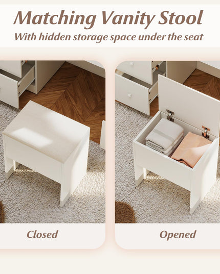 Large Vanity Desk with Lighted Mirror for Bedroom