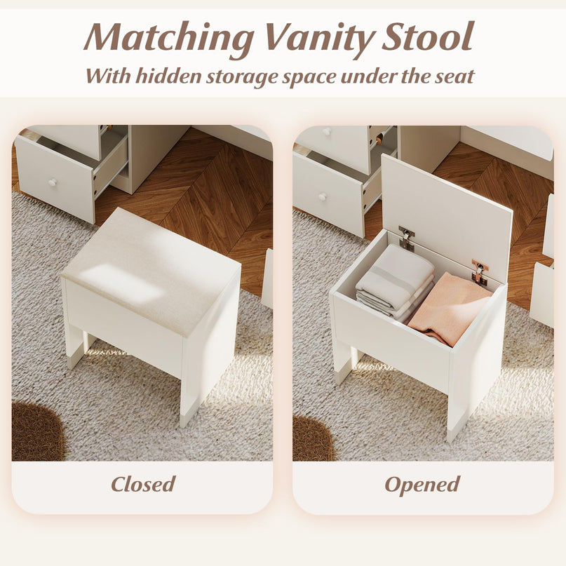 Large Vanity Desk with Lighted Mirror for Bedroom
