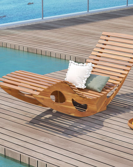 Giantex Acacia Wood Outdoor Rocking Chair, Patio Lounge Chair with Ergonomic Curved & Slatted Seat, High Back