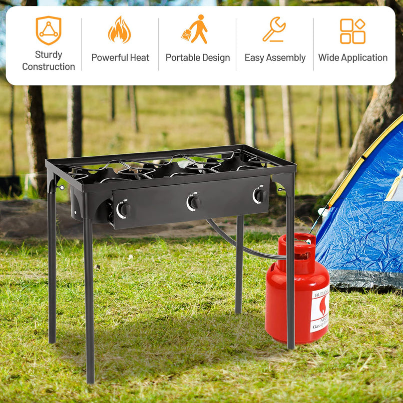 Giantex 225,000 BTU Outdoor Triple Burner Stove, High Pressure 3 Burner Stand Max