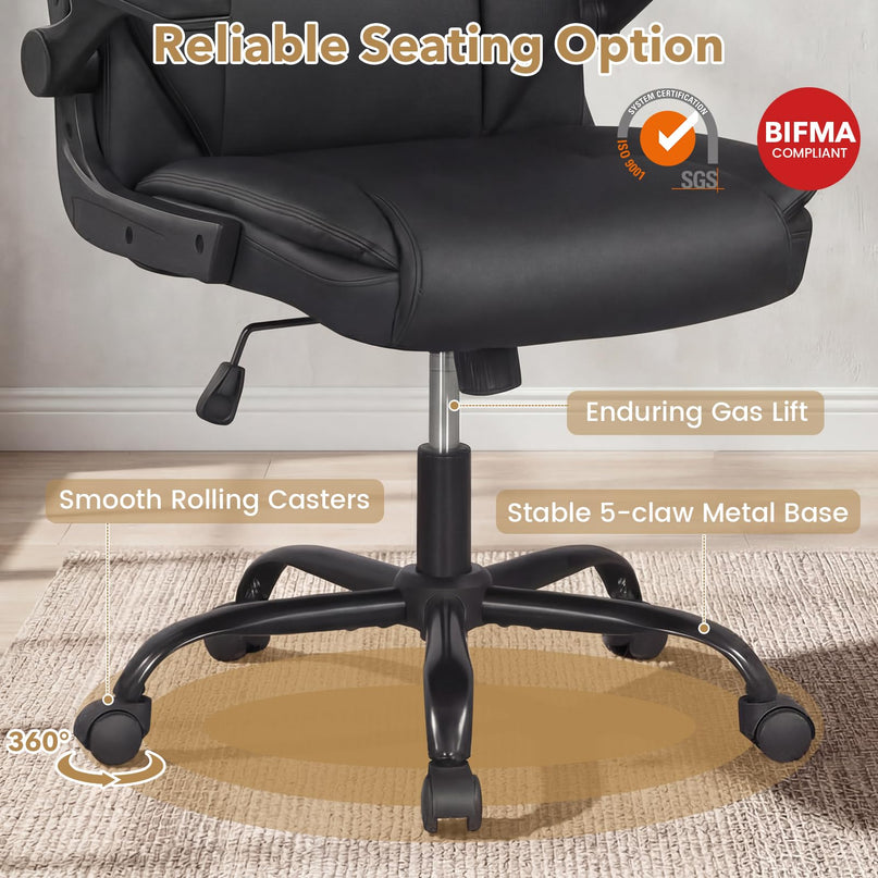 Chaise de bureau Giantex en cuir avec accoudoirs relevables pour bureau à domicile