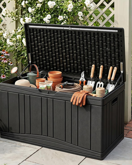 Giantex 80 Gallon HDPE Outdoor Deck Box w/Gas Struts & Lock-Compatible