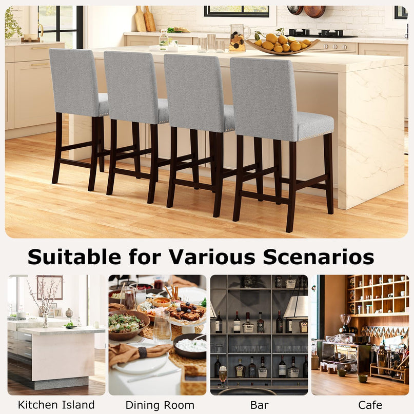 Giantex Modern Bar Stools Set of 2/4 26" Upholstered Counter Height Bar Stools
