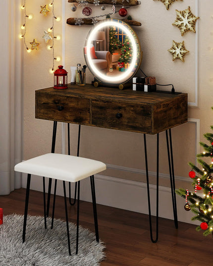 Coiffeuse avec miroir lumineux LED et station de recharge