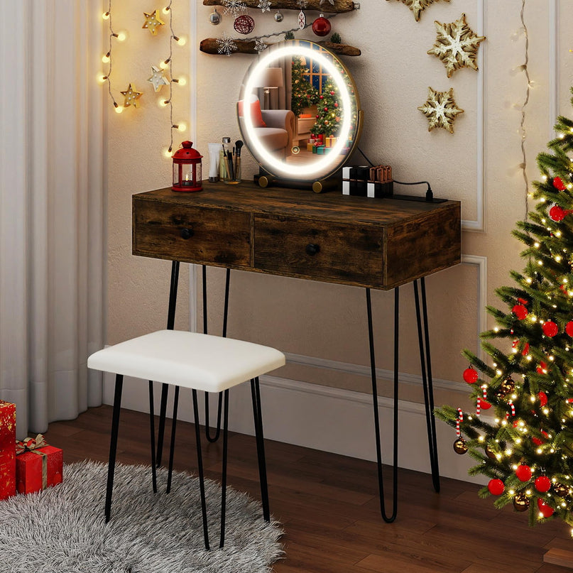 Coiffeuse avec miroir lumineux LED et station de recharge