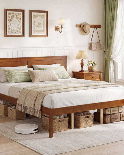 Giantex Mid-Century Modern Wood Queen/Full/Twin Size Bed Frame with Headboard