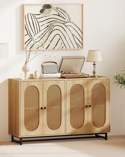 Giantex Large PE Rattan Storage Cabinet with 4 Doors and Adjustable Shelves