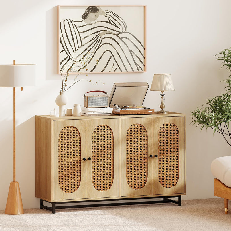 Giantex Large PE Rattan Storage Cabinet with 4 Doors and Adjustable Shelves