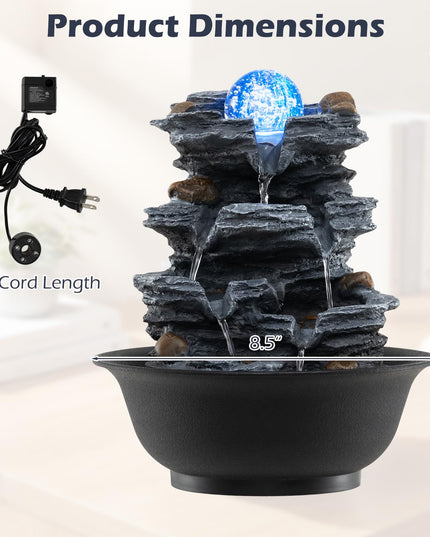 Giantex Tabletop Water Fountain with Rotating Crystal Ball & LED Lights