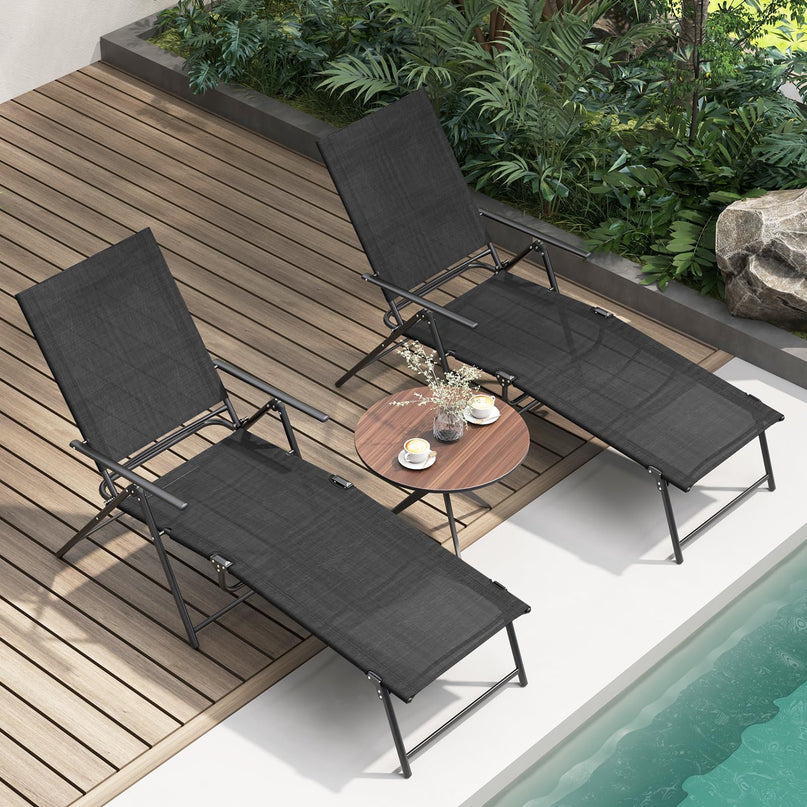Giantex Lounge Chair Outdoor Set of 2 - Tanning Chair with 6 Adjustable Backrest
